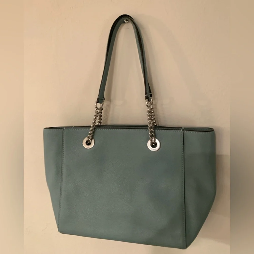 Coach Light Blue Pebbled Leather Chain-Handle Tote - Picture 3 of 5